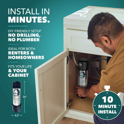 CuZn Under Sink Water Filter for Sink Faucet, 5 Year Filter Life, NSF/ANSI 42 & 372 Certified, Reduces PFAs, PFOS, Lead, Chlorine, Inline Faucet Connection, Improves Tap Water Taste