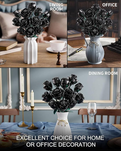 Black Roses Flowers Building Sets Artificial Bouquet Botanical Collection Building Blocks for Adults Gothic Home Decor Christmas Birthday Gift for Adults Women Girls Age 8-12 (512Pcs)