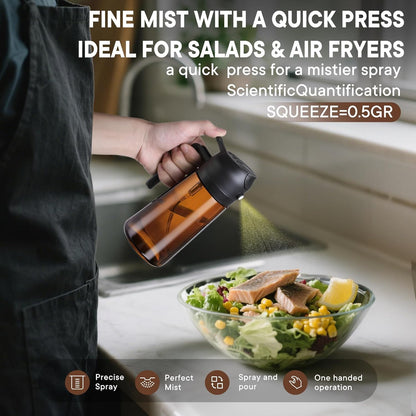 LAKUMIQI Olive Oil Sprayer - 2-in-1 Glass Dispenser & Cooking Mister, 16oz, Non-Aerosol, Leak-Resistant