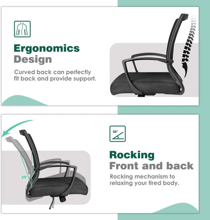 Tuoze Ergonomic Office Chair - Mid Back Mesh Design with Lumbar Support & Armrests | Black