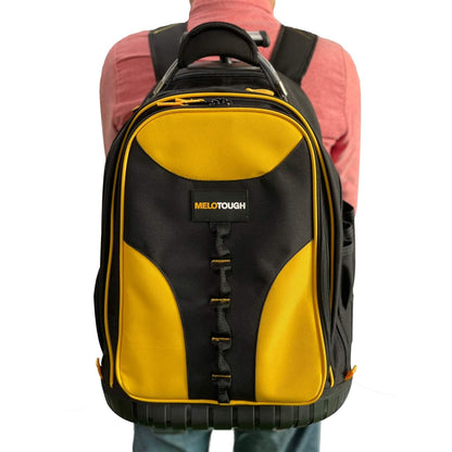 Wheeled Rolling Tool Bag Heavy Duty Tool Backpack for Men Tool Organizer Bag Including Laptop Sleeve(Yellow)