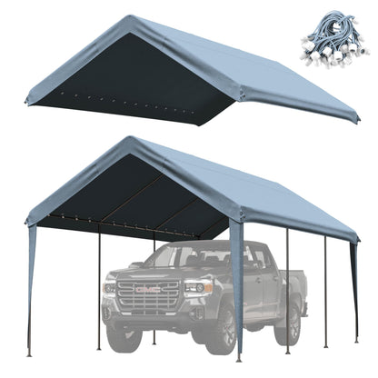 Pakunoda Carport Replacement Canopy Cover 10'x20' for Tent Top Garage Shelter Cover, 800D Heavy Duty Oxford Waterproof & UV Protected Car Canopy Tarp with Ball Bungees (Frame is not Included)