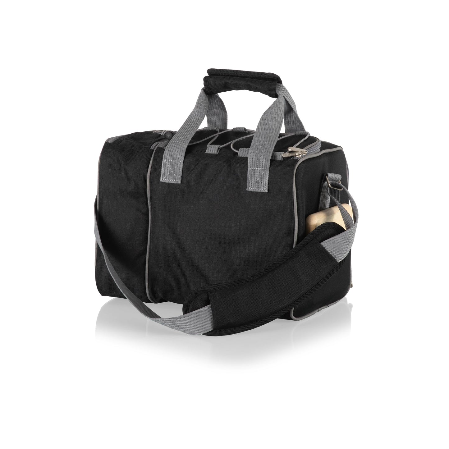 PICNIC TIME Malibu Picnic Basket Cooler, Full Service Lunch Bag for 2, Easy Carry Modern Cooler Bag, Water-Resistant Insulated Lunchbag with Shoulder Strap, (Heathered Gray with Black Accents)