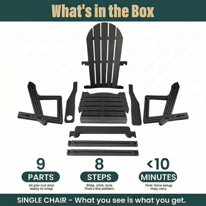 Adirondack Chair with Cup Holder,Tool-Free Assembly,No Screws Needed,All-Weather HDPE Plastic Outdoor Patio Chair,Wood-Grain Slatted Look,Easy to Take Apart for Storage,Fire Pit Chairs(Classic Black)