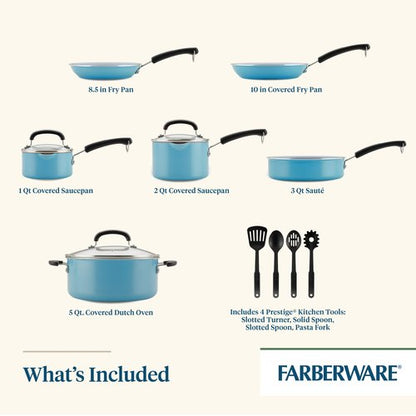 Farberware EcoAdvantage Ceramic Nonstick Cookware/Pots and Pans Set, 13 Piece, Aqua