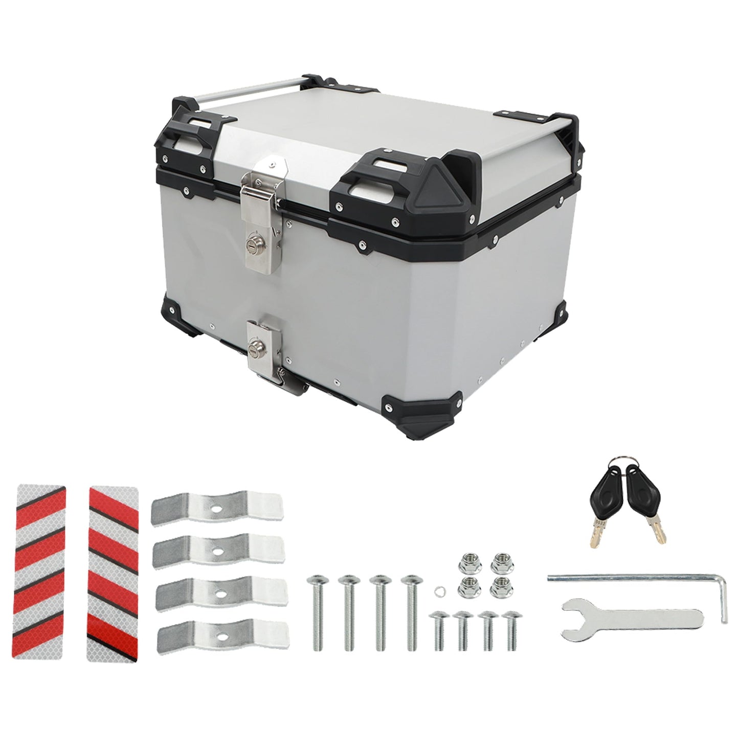 Thomletha 55L Aluminum Alloy Motorcycle Trunk Tour Tail Box Top Case with Mounting Plate Lock Silver
