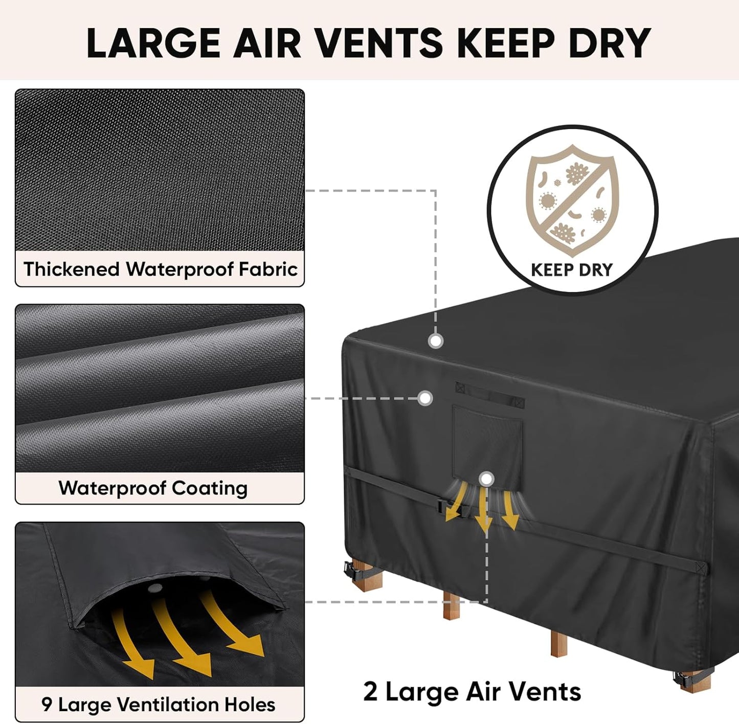 BALEINE Outdoor Furniture Covers - Heavy Duty Waterproof Oxford Table Cover | Black, 108"L x 82"W x 28"H
