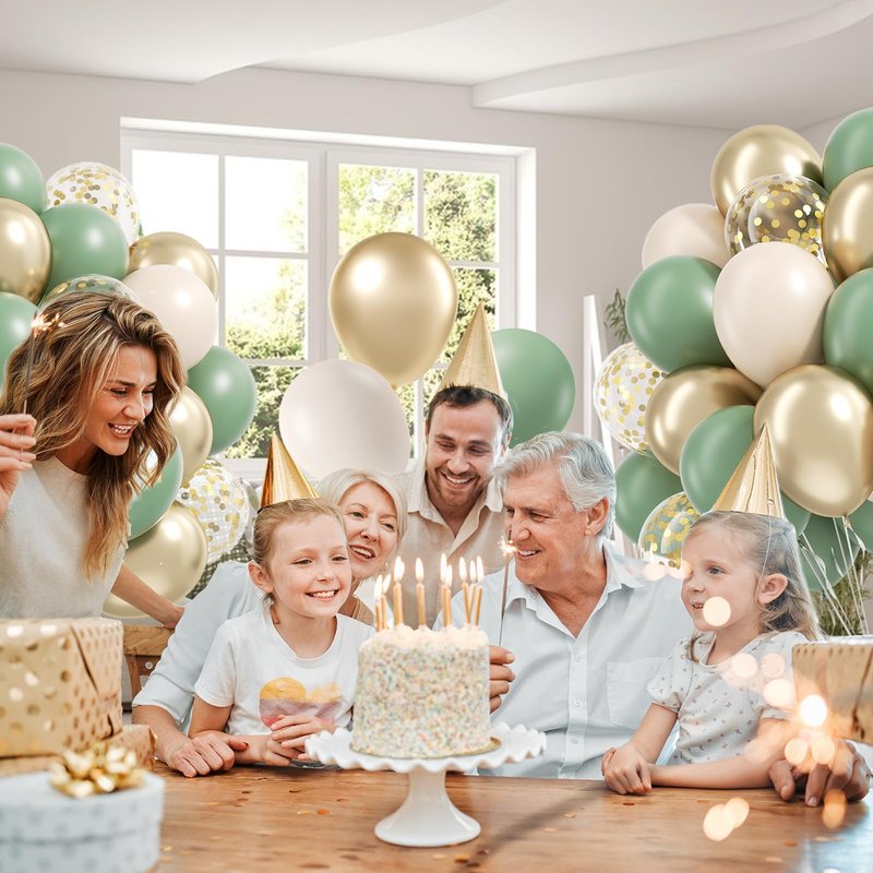 Sage green Balloons, 60pcs 12inch Sage green Sand White Metallic Gold Confetti Balloons for Boho Birthday Wedding Bridal Baby Shower Engagement Party Decorations