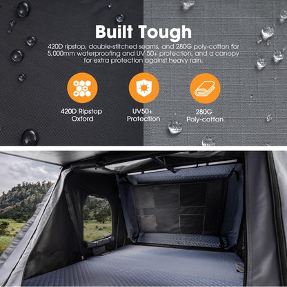 Sanhima Rooftop Tent Hard Shell - Jervis Overland Aluminium ABS Roof Top Tent w/Stargaze Window & LED Strip Light for Car SUV Truck Camping, 2-3 People (Gray)