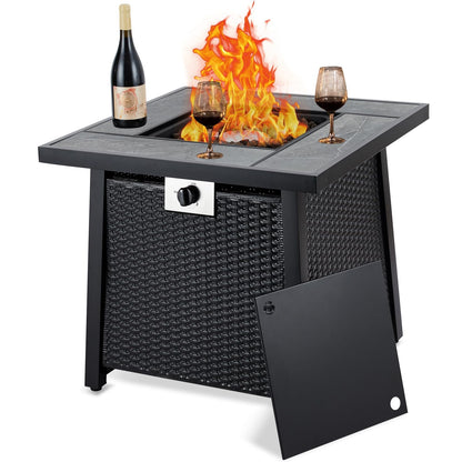 28 Inch Propane Fire Pit Table, 50000BTU Rectangle Fire Table with Cover, Sturdy Steel and Iron Fence Surface, CSA Safety Certified, Companion for Your Garden