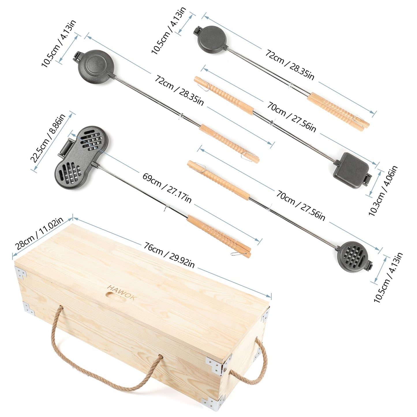 HAWOK Cast Iron Camp Pie Iron Jaffle iron set of 10 with Wodden Box…