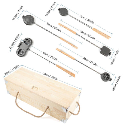 HAWOK Cast Iron Camp Pie Iron Jaffle iron set of 10 with Wodden Box…