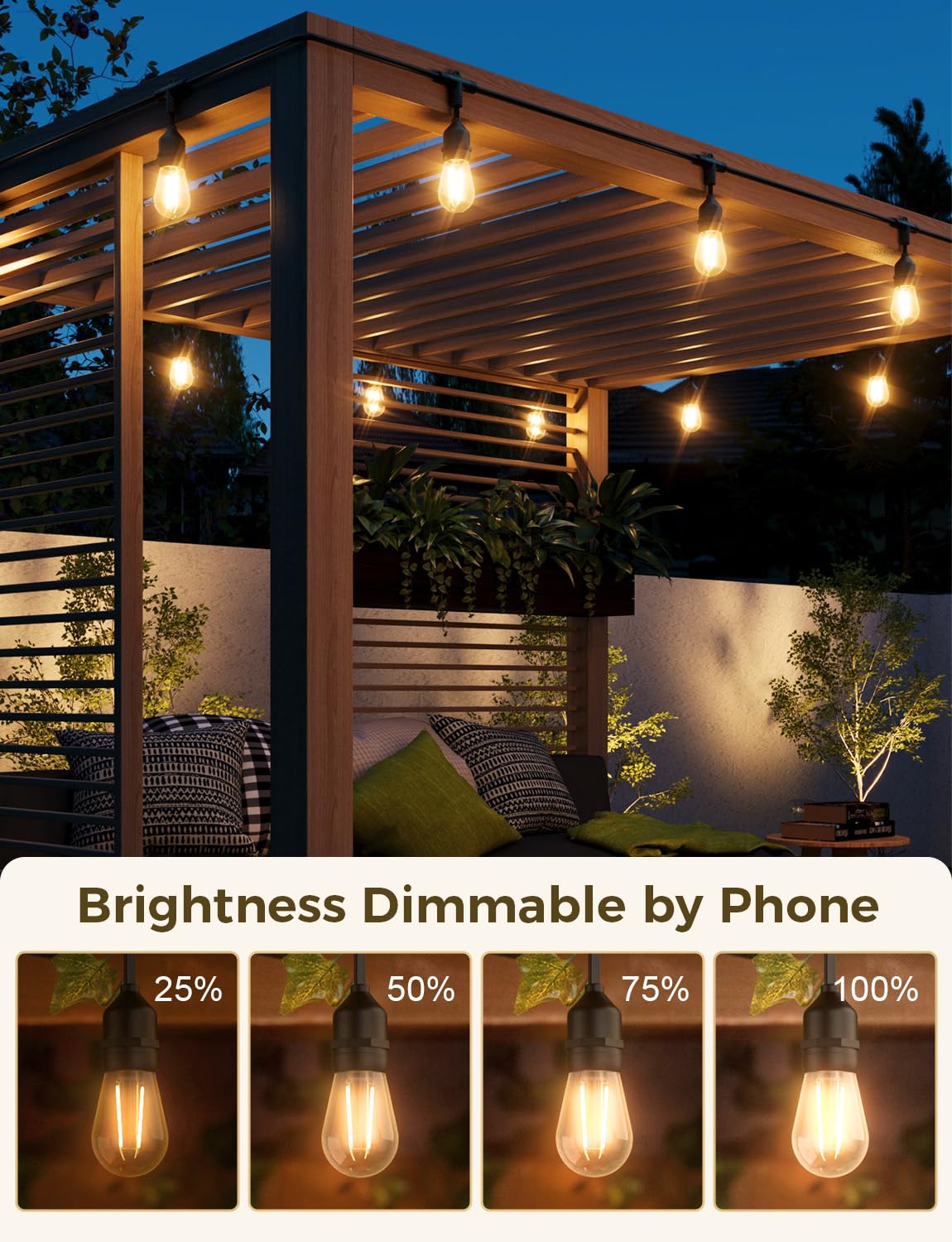 XMCOSY+ Smart LED String Lights for Outside 144Ft with 45 Dimmable Edison Bulbs Waterproof Shatterproof