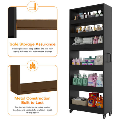 Qiaoxuan Slim Storage Cart, Lightweight 6 Tier Metal Rolling Utility Kitchen Cart on Wheels, Mobile Storage Shelving Unit Organizer for Bathroom Laundry Office Narrow Places (Black, 10" D)