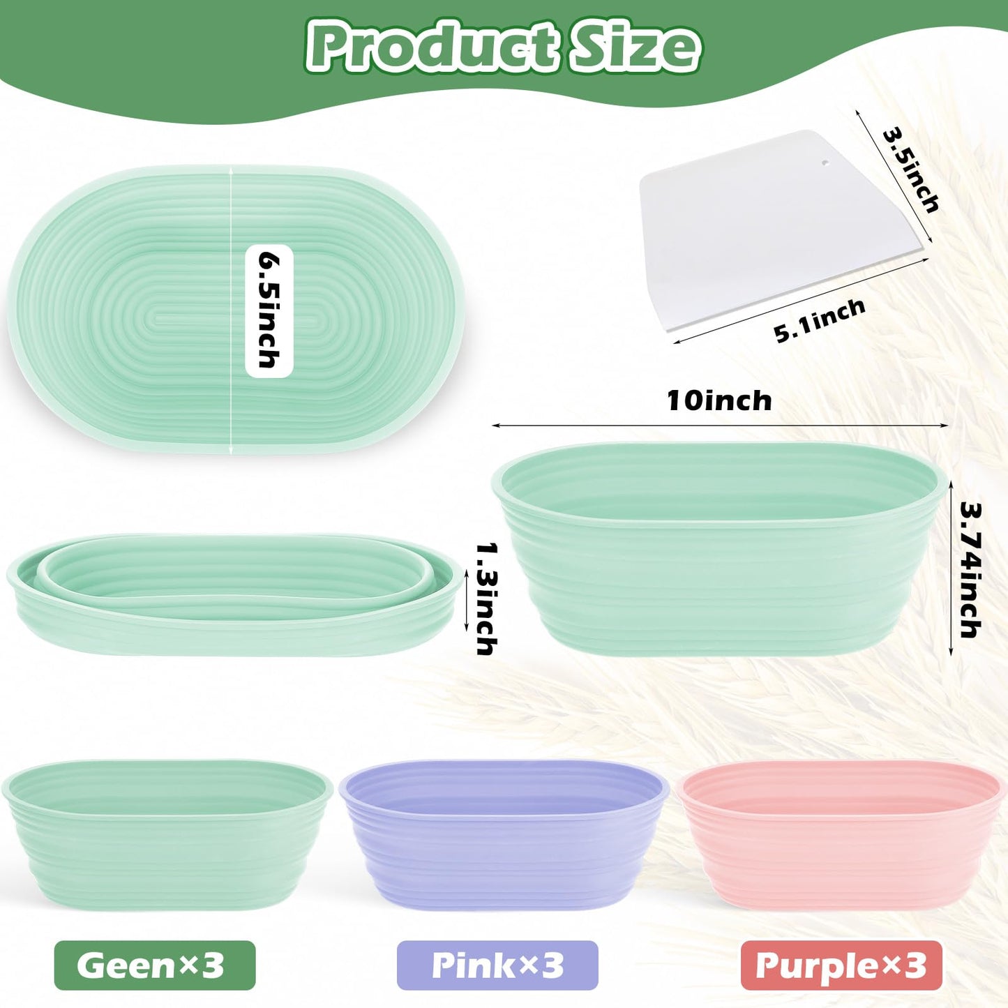 Nuogo 9 Pack Oval Bread Proofing Basket Silicone 10 Inch Collapsible Sourdough Bread Baking Supplies Dough Proofing Bowl with Dough Scraper and Basket Covers for Making Bread