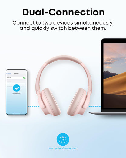 Soundcore by Anker Q20i Hybrid Active Noise Cancelling Headphones, Wireless Over-Ear Bluetooth, 40H Long ANC Playtime, Hi-Res Audio, Big Bass, Customize via an App, Transparency Mode (Pink)