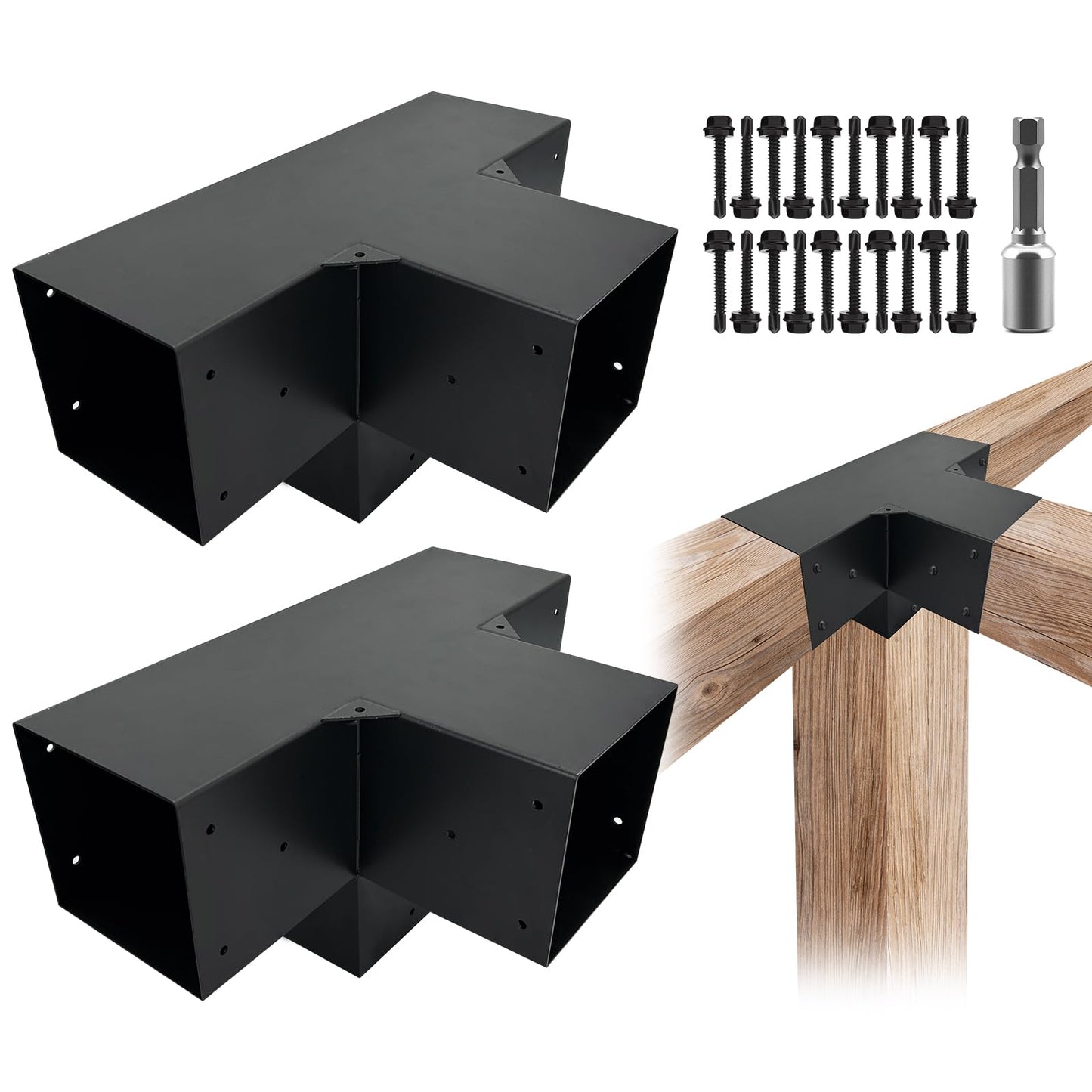 ITEVE.GD 2Pack Pergola DIY Bracket Kits 6x6,4-Way Right Angle Corner Post Brackets for 6"x6"(Actual:5.5"x5.5") Wood Beams,Heavy Duty Metal Brackets for Outdoor Pavilion,Proch,Log Cabin