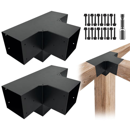 ITEVE.GD 2Pack Pergola DIY Bracket Kits 6x6,4-Way Right Angle Corner Post Brackets for 6"x6"(Actual:5.5"x5.5") Wood Beams,Heavy Duty Metal Brackets for Outdoor Pavilion,Proch,Log Cabin