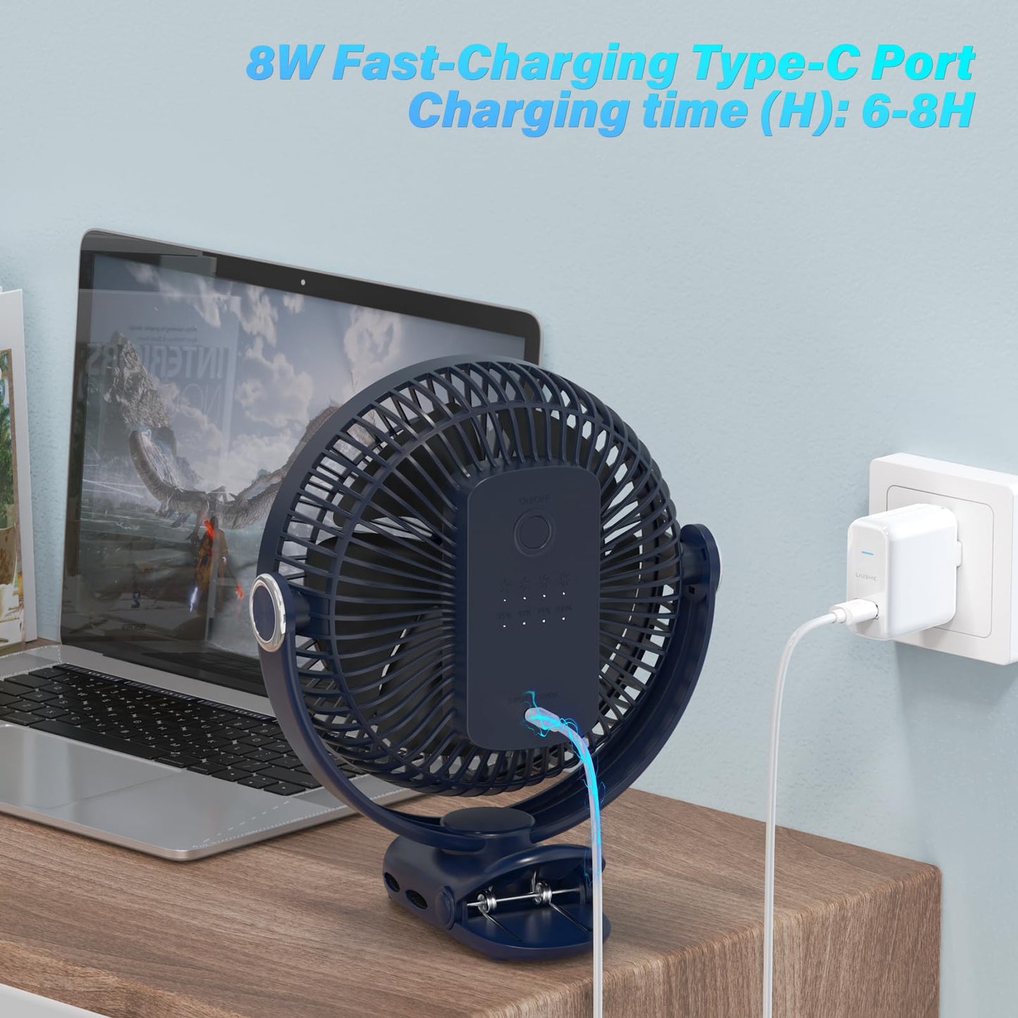 BIVBTP 12000mAh Clip on Fan 30H Longest Runtime, 8in Portable Fan Rechargeable, Ultra Quiet with Heavy-Duty Clamp, USB Desk Fans for Golf Cart,Office Desk, Treadmill, Camping, Bedroom