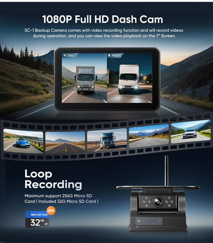 7" Portable 1080P Solar Wireless Backup Camera Car Dash Cam,1 Min No Wiring Easy Install Rechargeable Magnetic Back up Camera for Truck/Trailer/Small RV/Camper (Single Camera)