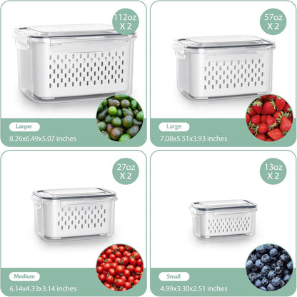 Skiennix Fruit Storage Containers - Airtight 8-Pack with Removable Colander & Divider Plate | Keep Berries Fresh