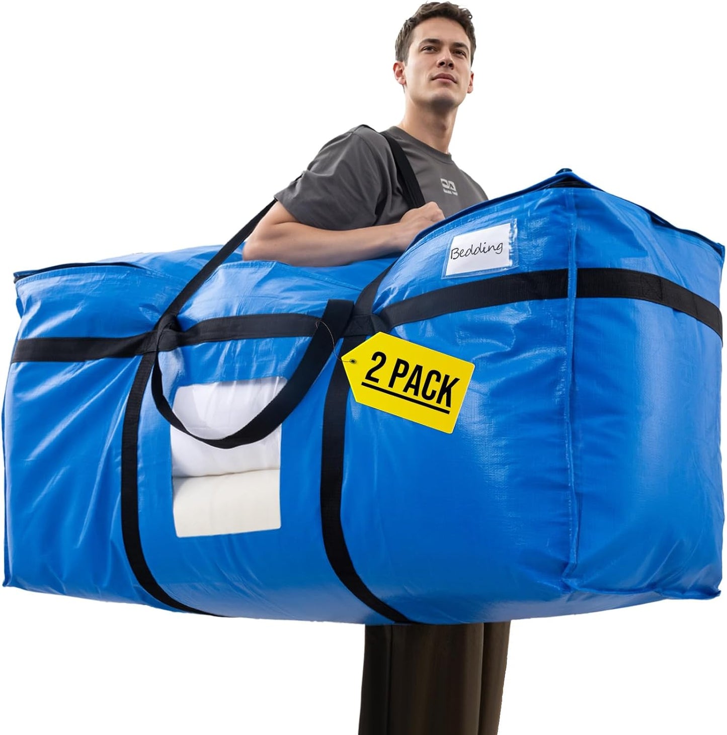 TAILI Extra Large 69 Gallon Storage Bags - Heavy Duty Blue Moving Totes with Visible Window | 2 Pack