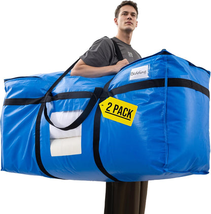 TAILI Extra Large 69 Gallon Storage Bags - Heavy Duty Blue Moving Totes with Visible Window | 2 Pack