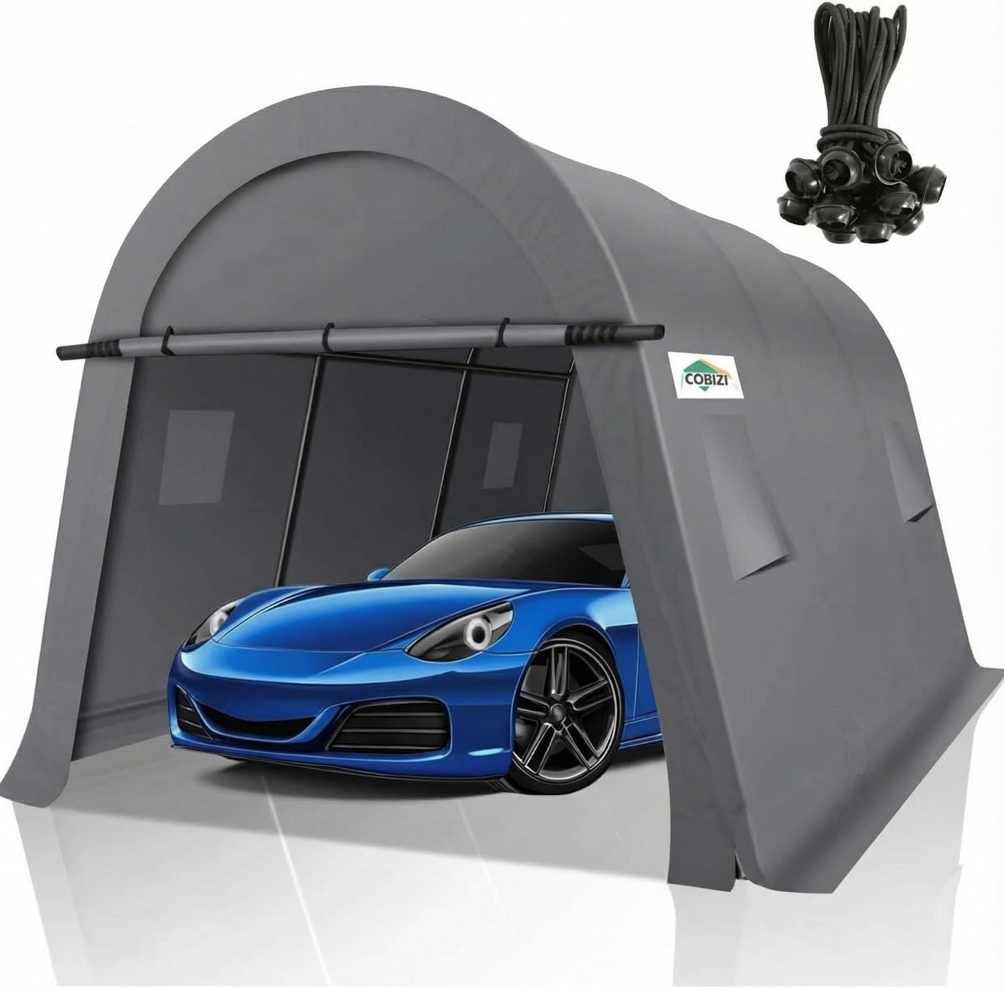 COBIZI 10x15 Carport Canopy Heavy Duty Portable Garage Tent with Double Zippered Roll-up Doors & Vents, Large Space Car Port Car Garage Waterproof Anti-Snow for Cars, Boats, Trucks, Gray