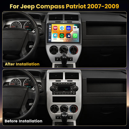 Fuluku 4+128G Android 15 Car Stereo for Jeep Compass Patriot 2007-2009 Wireless Carplay Android Auto, 10.1 Inch Incell Touch Screen Car Stereo with GPS, Backup Camera, Bluetooth, FM/RDS, EQ, WiFi, SWC