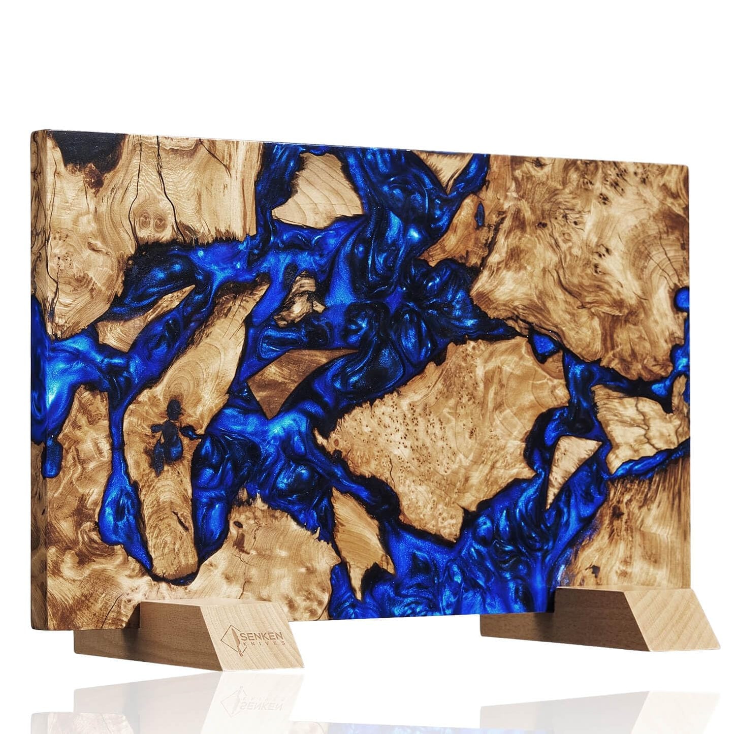 SENKEN "Dark Tsunami" Extra Large Magnetic Knife Block - Holds Up to 16 Knives - Knife Block without Knives, Beautiful Dark Blue Resin Burl Wood Blend Knife Holder ("Dark Tsunami " Blue Resin Blend)