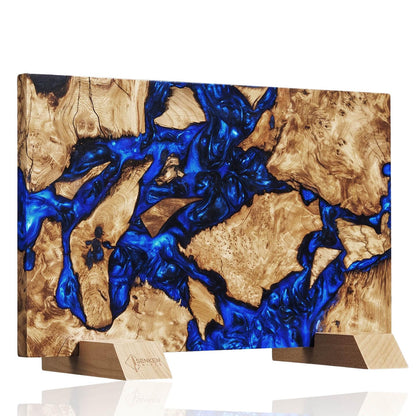 SENKEN "Dark Tsunami" Extra Large Magnetic Knife Block - Holds Up to 16 Knives - Knife Block without Knives, Beautiful Dark Blue Resin Burl Wood Blend Knife Holder ("Dark Tsunami " Blue Resin Blend)