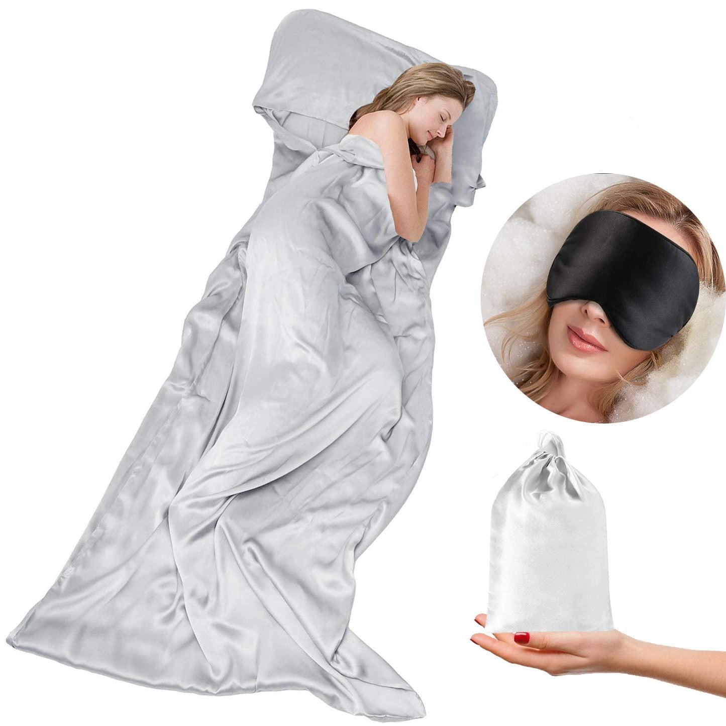 Cozysilk 100% Mulberry Silk Sleeping Bag Liner - 19 Momme Silk Single Size Sleep Sack, Lightweight Travel and Camping Sheet for Hotel (Light Grey, Single Luxury - 41 x 87 inch)
