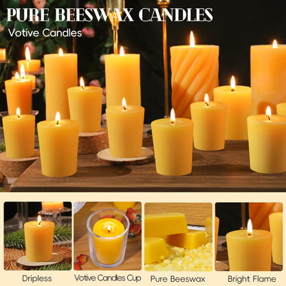 24 Pack Votive Candles 100% Beeswax Votive Candles Bulk 13-14 Hours Burn Time Smokeless Bees Wax Votive Candle Unscented Bees Wax Candles for Home Decor