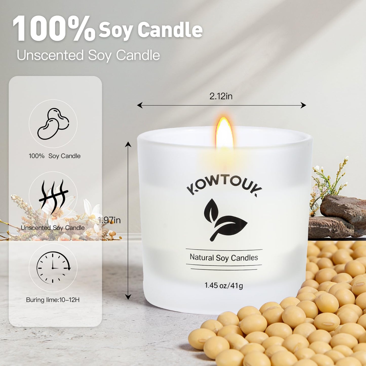 Set of 4 White Unscented Soy Candles, White Glass Filled Votive Candles, Hand Poured Wax Candle for Home Décor Aromatherapy Spa Holidays Party and Weddings