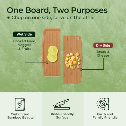 Keechee Dishwasher Safe Carbonized Bamboo Wood Cutting Boards for Kitchen with Juice Groove, Wooden Charcuterie & Chopping for Fruit, Vegetables & Cheese, Durable, Lightweight, Water-Resistant