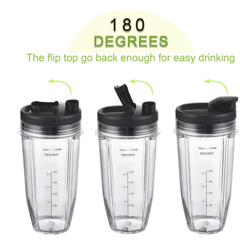 [Upgraded] Replacement 24oz Cups for Nutri Ninja Blenders, Cups with 7 Fins Replacement Extractor Blade Parts fit Ninja Auto iQ BL682-30 BL642-30 BL450-30 BL455-30 BL456-30 BL482-30 BL687CO-30 etc.