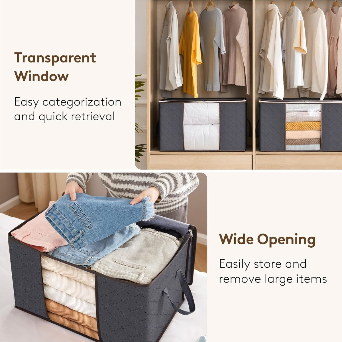 Lifewit 90L Clothes Storage Bins - 9 Pack Foldable Bags with Zippers & Clear Window for Easy Organization