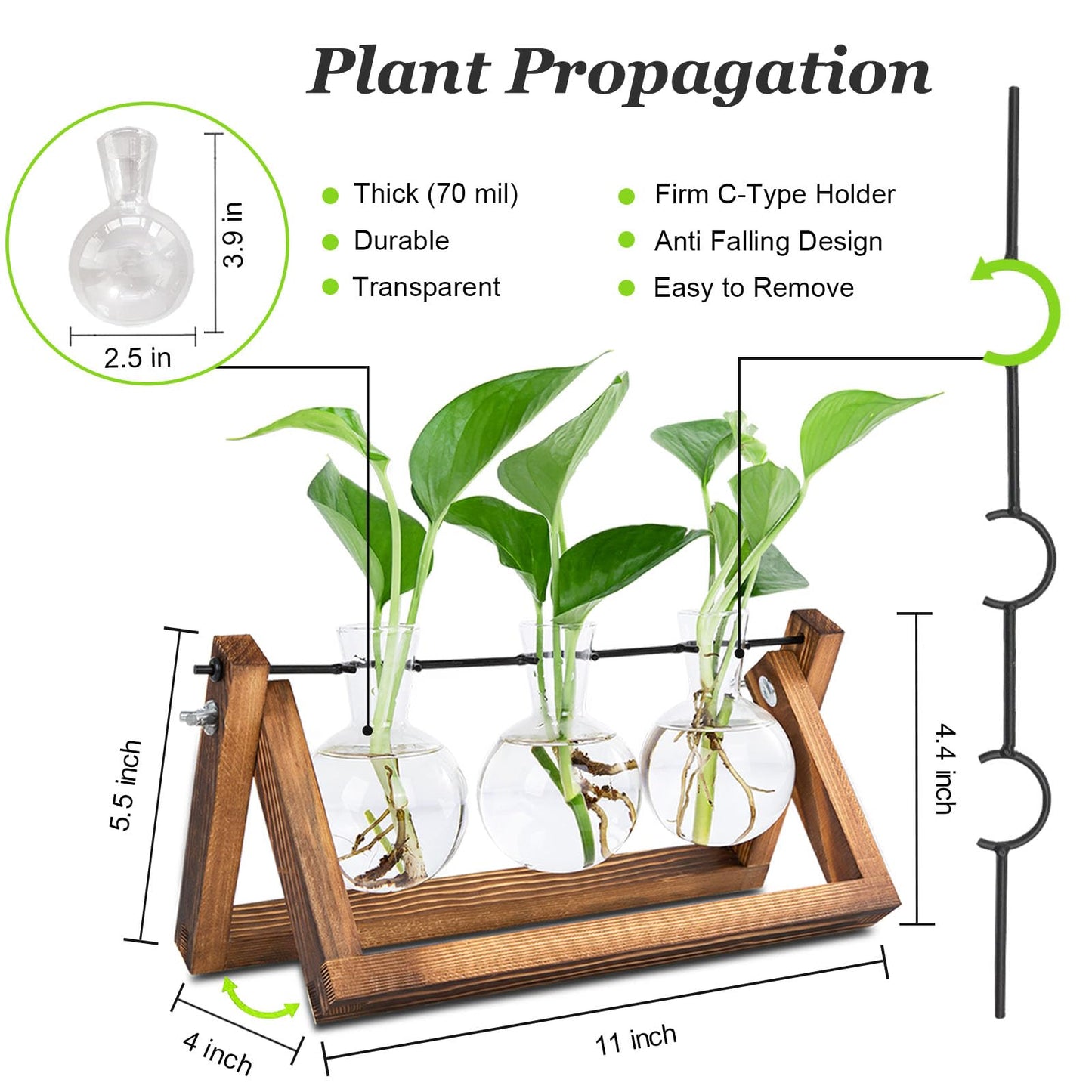 Renmxj Plant Propagation Station, Plant Terrarium with Wooden Stand, Unique Gardening Birthday Gifts for Women Plants Lovers, Home Office Garden Decor Planter - 3 Bulb Glass Vases
