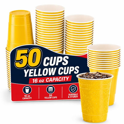 1InTheHome Yellow Plastic Party Cups, 16 Oz Disposable Drinking Cups, 50 Pack
