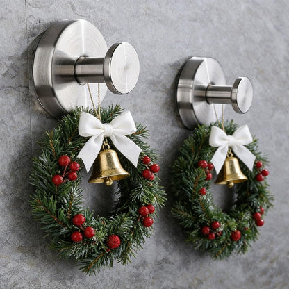 Suction Cup Hooks for Wreaths on Glass,Wreath Hangers for Front Door,2026 Upgraded Drill-Free Suction Cup Hooks for Over The Door/Glass Window/Bathroom Christmas Decor,Reusable Holder(2pcs silver)