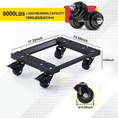 GVGBUK Heavy Car Dolly Set of 4, Heavy Duty Wheel with Brake, Total Weight 6000 LBS, Double ramp Design for Moving Cars, Trucks, Trailers, Motorcycles, and Boats