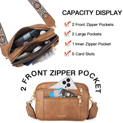 Telena Small Crossbody Bags For Women Vegan Leather Crossbody Purse With Adjustable Wide Strap For Daily Life