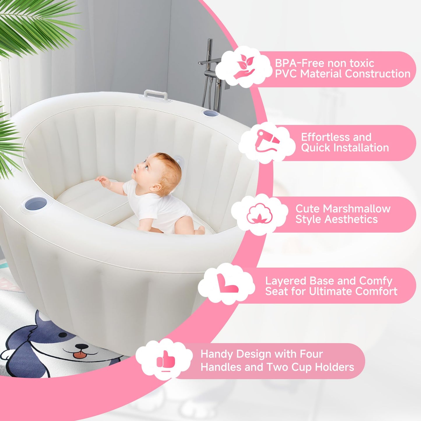 Besutosera Birth Pool in Creamy Marshmallow with Birth Pool Liner Set, Premium Birth Tub, Birthing Pool for Home Birth, Home Birth Tub, Birthing Tub Quick Inflation and Convenient