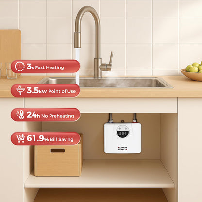 CAMPLUX Tankless Water Heater Electric 120V, 3500W Point of Use Instant Hot Water Heater, Save Space for Sink Wall Mounted LED Digital Display CSA Certified