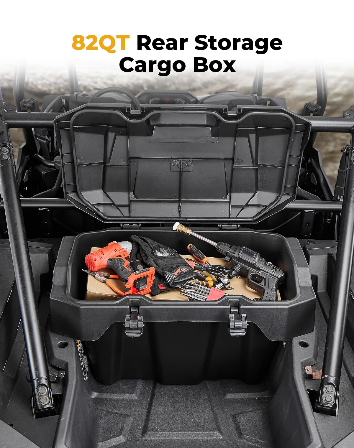 KEMIMOTO 82QT UTV Rear Cargo Storage Box Compatible with 2024/2025/2026 Polaris RZR XP 1000/4 1000 Accessories Rear Bed Box Water Resistant with Two Lockable Latches Replace OEM #2889611