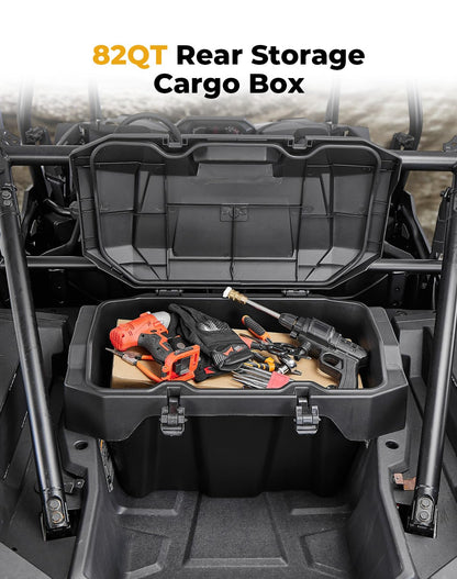 KEMIMOTO 82QT UTV Rear Cargo Storage Box Compatible with 2024/2025/2026 Polaris RZR XP 1000/4 1000 Accessories Rear Bed Box Water Resistant with Two Lockable Latches Replace OEM #2889611