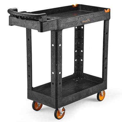 ELAFROS 2-Tier Utility Cart with Deep Shelves, Ergonomic Handle, 5" All-Swivel Wheels (2 with Brakes), Heavy Duty Rolling Cart Holds 550 lbs, 41.3 x 16.8 x 40.9 in