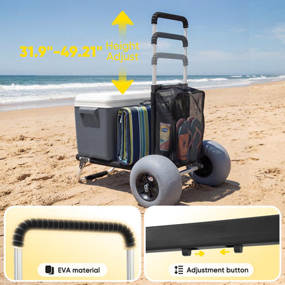 Sekey Beach Wagon with 12" Big Wheels for Sand, Heavy Duty Collapsible Beach Cart with Balloon Tires, Foldable Utility Sand Wagon for Outdoor Camping, Fishing & Groceries.Black