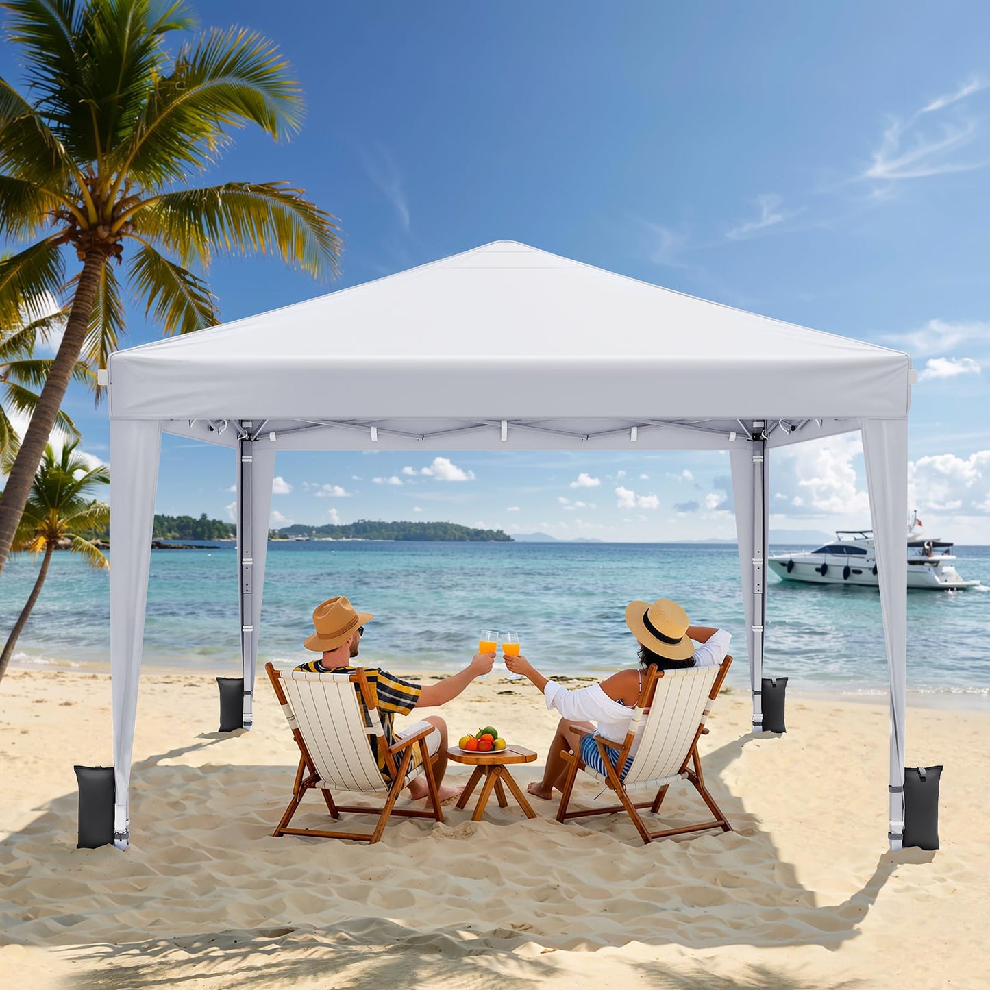 Vinabilia 10x10 Pop Up Canopy with Sidewalls, Instant Portable Canopy Tent with Carry Bag for Commercial Events, Camping, Parties - White