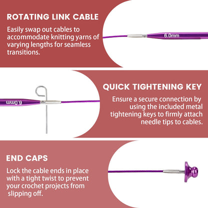 liomey Interchangeable Circular Knitting Needles Set - 13 Pairs of 4 Inch (3mm-10mm), Aluminum Needles, Ergonomic Design for Beginners and Advanced Knitters, Purple
